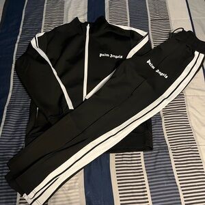 Palm Angels Black Jacket and Pants with White Accents track set